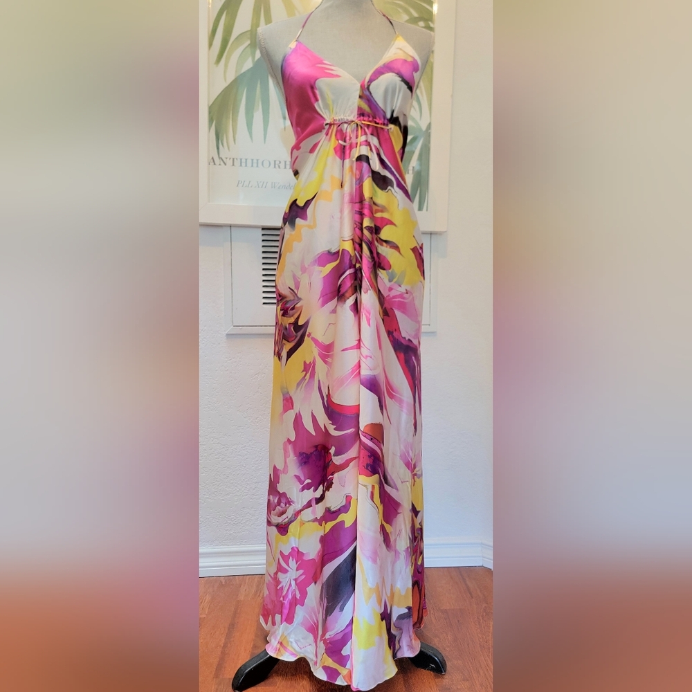 $2,000 CARLOS MIELE MULTI COLOR 100% SILK LONG GOWN US PS